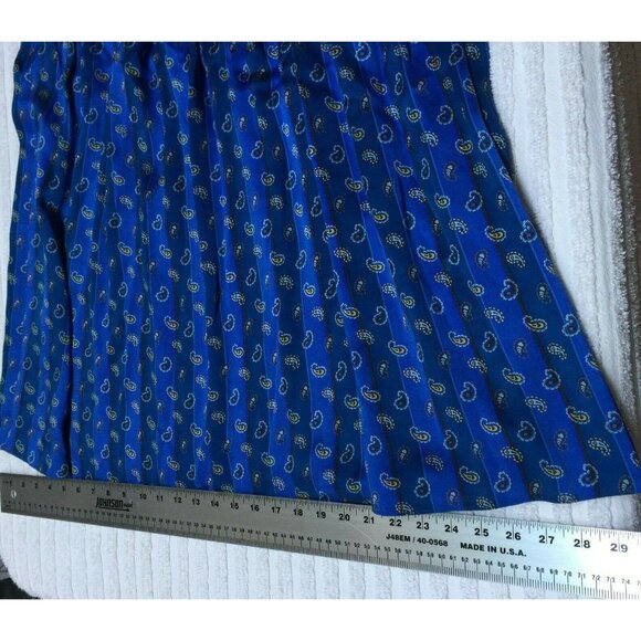 Vintage Lutz Teutloff Women's Size 10 Blue Paisley Print Silk Pleated Midi Skirt - Picture 8 of 9
